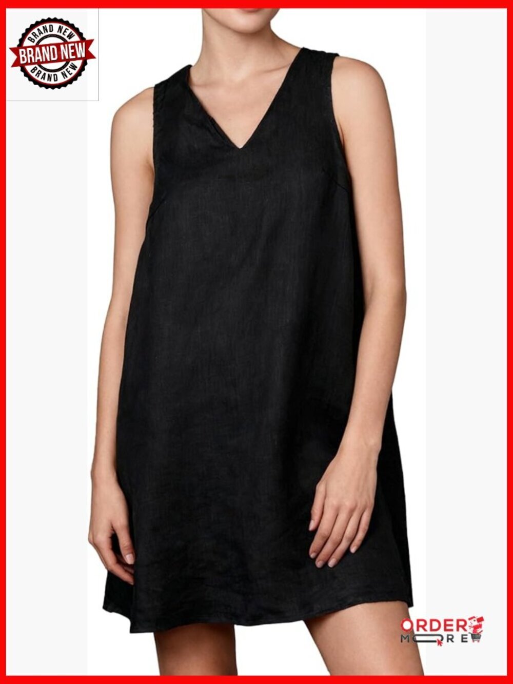 100% Linen V Neck Sleeveless Back Keyhole Mini Tank Dress Summer